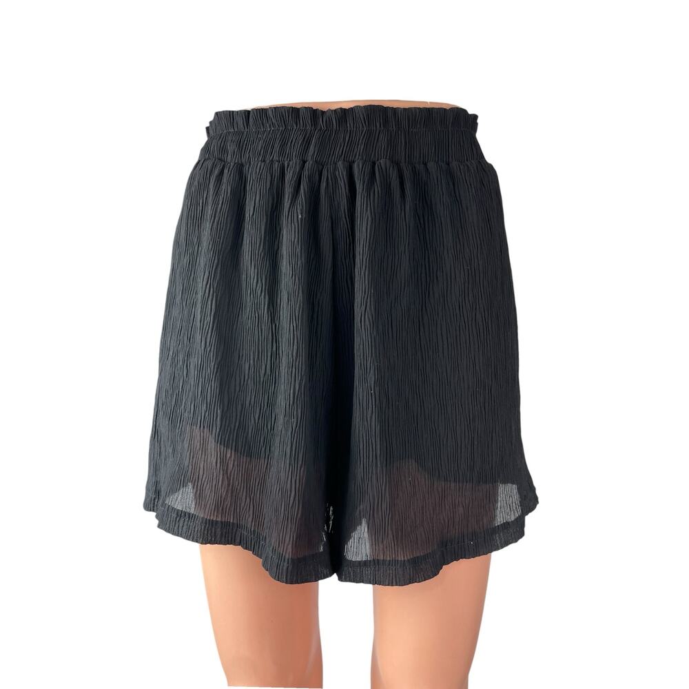 Lulus Women's Black Crinkle High Waisted Stretch Mesh Layered Mini Shorts Size L